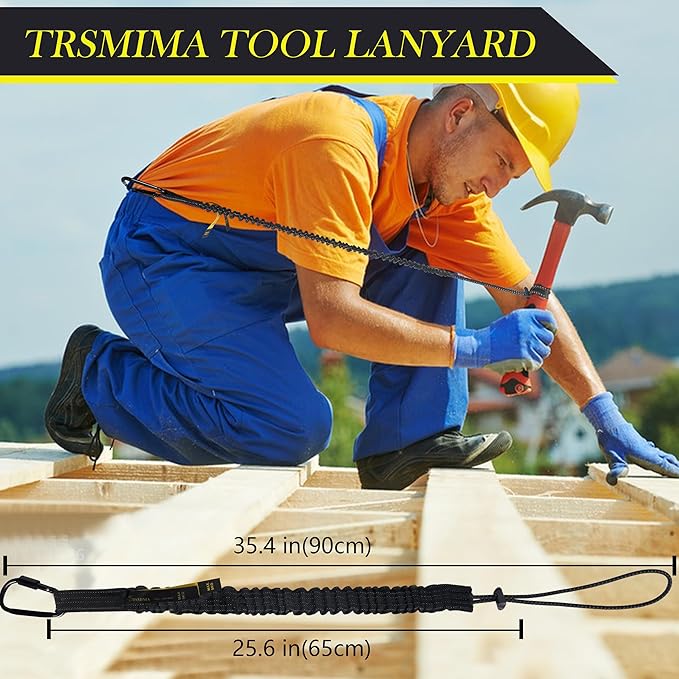 TRSMIMA Safety Tether Tool Lanyard - 12 Pack Safety Tool Leash Shock Absorbing Strap Lock Carabiner Roofing Work for Window Cleaners Roofers