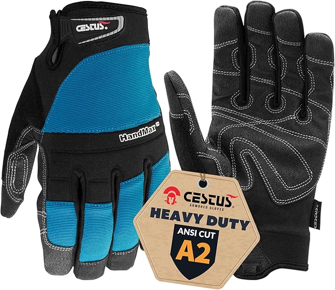 Cestus HandMax Series, Heavy Duty Work Gloves Men, High Abrasion Resistance for Construction, Roofing, HVAC, Framing