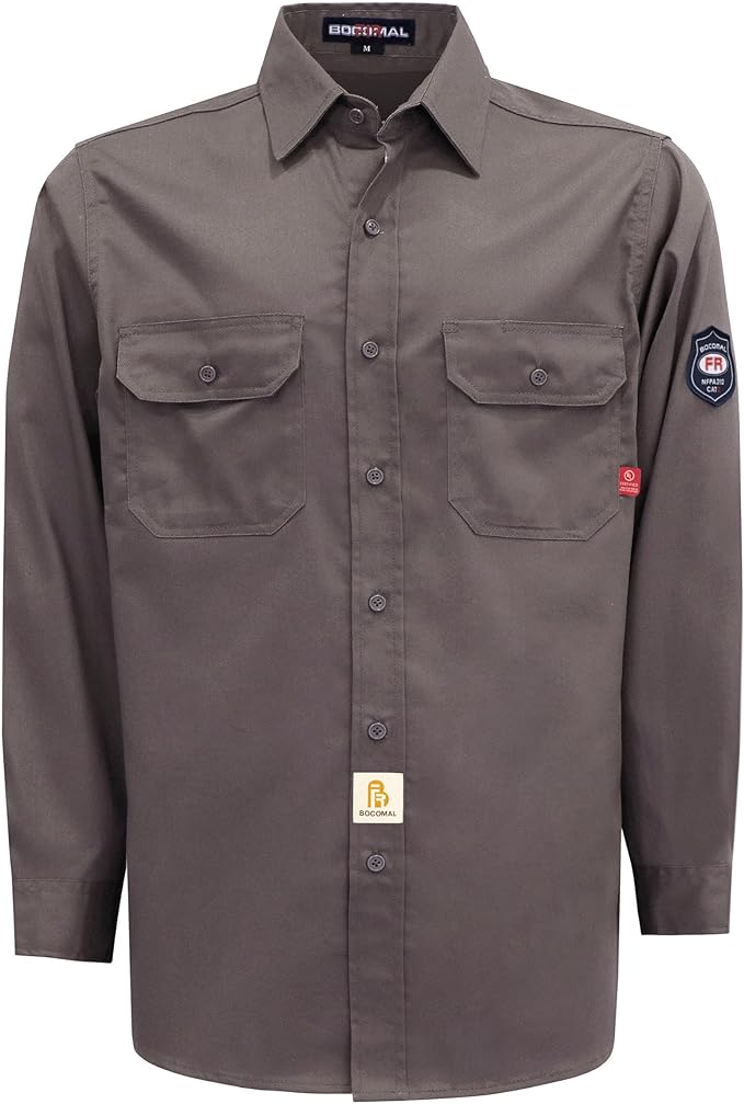 BOCOMAL FR Shirts 6.25oz Lightweight Welding Shirts Flame Resistant Men's Fire Retardant Shirt