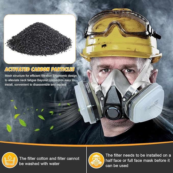 96-Piece Set 6001 Organic Vapor Respirator Cartridges,Replacement Cartridge Filter for 6200, 6800 Respirator mask(16 Cartridges,16 Caps,64 Cottons)