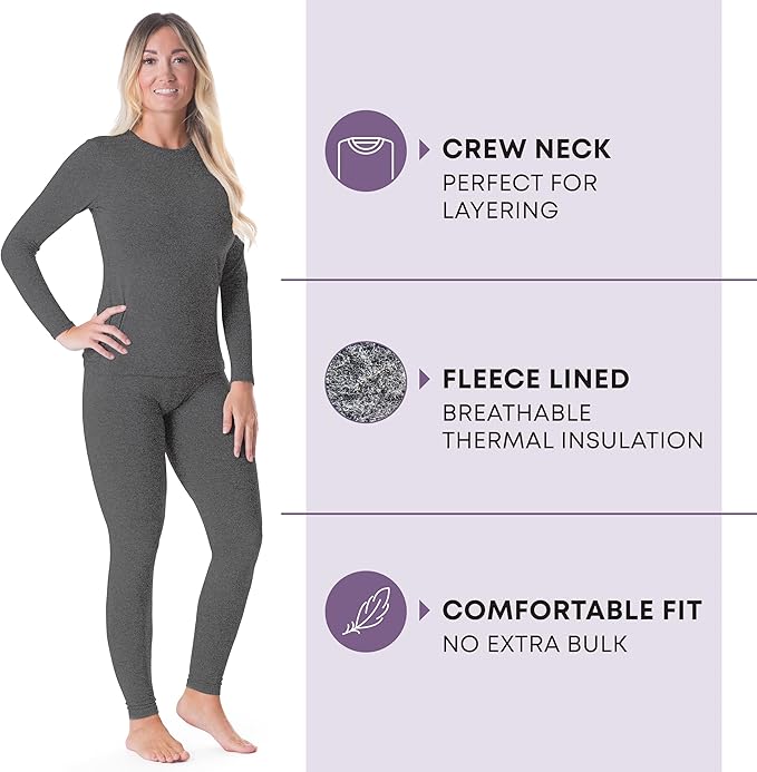 Rocky Thermal Underwear for Women, Long Johns Fleece Lined Set, Shirt & Pants, Base Layer w/Leggings/Bottoms Ski/Extreme Cold