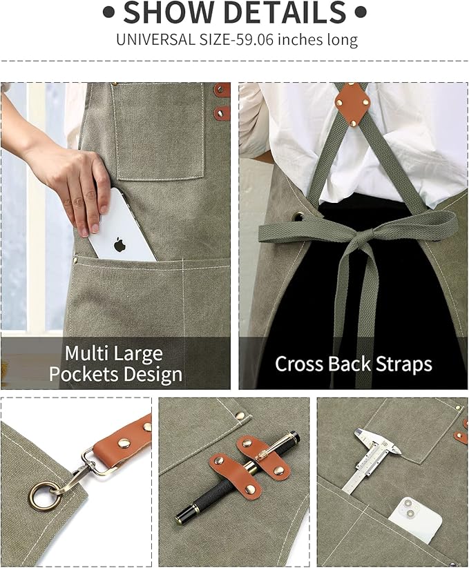 Cotton Canvas Cross Back Apron for Men and Women,Chef Apron With Adjustable Strap and Large Pockets,Kitchen Cooking Baking Bib Heavy Duty Work Apron