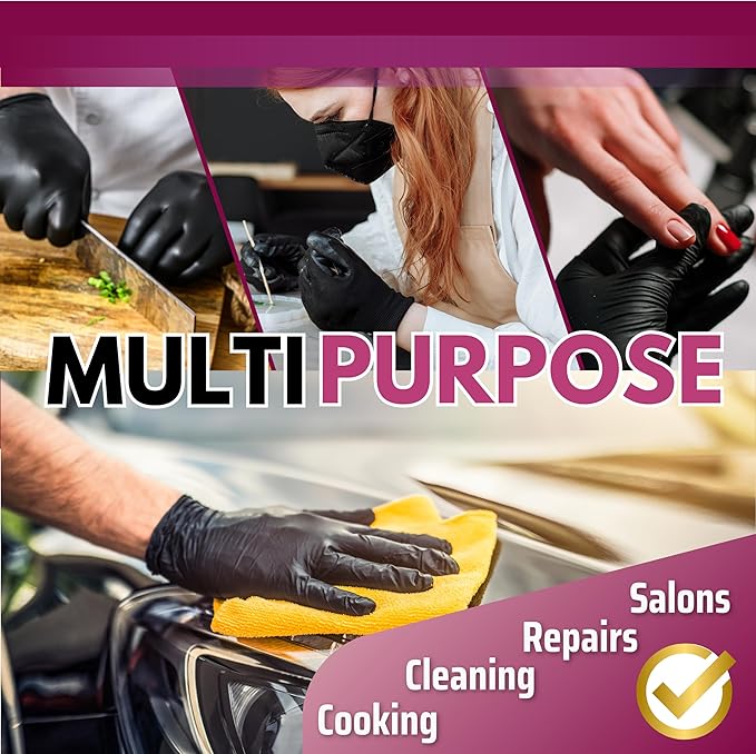 Black Disposable Gloves, Black Vinyl Gloves, 4.5-Mil, Latex Free, Powder Free for Cooking, Cleaning & Food Prep