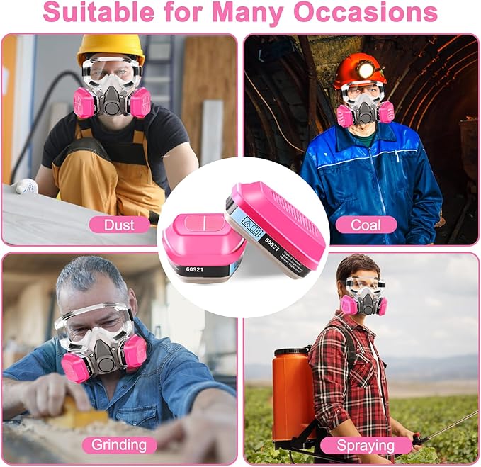 10 Pairs Respirator Cartridges 60921, Respirator Filters, Gas Mask Filter Helps Protect Against Organic Vapors, Acid Gases, Particulates, Dust