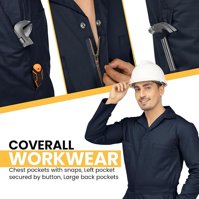 NY Threads Men’s Twill Long Sleeve Coverall Utility Work Wear