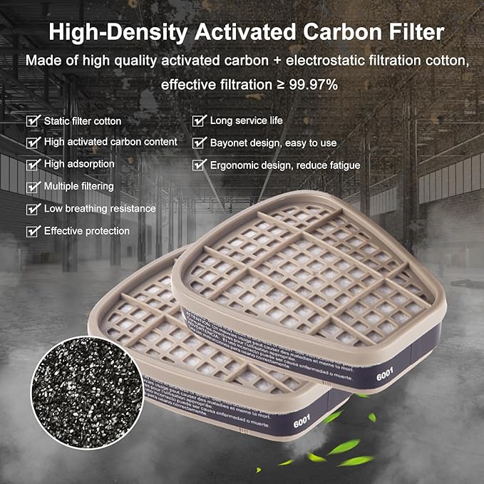 10 Pair 6001 Filter Cartridges for Respirator, Respirator Cartridges & Filters - Against Organic Vapor/Chemical/Paint, Respirator Filters Compatible with 6200, 6800, 6502, 7502, 4008 Series