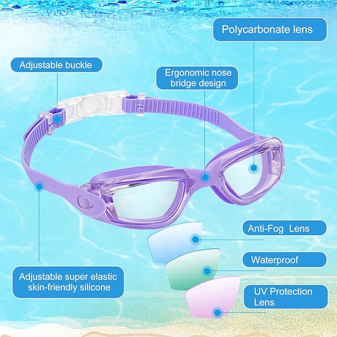 Flutesan 6 Pack Swimming Goggles Adult Kids Anti Fog Pool Goggles with Ear Plugs Nose Clip No Leaking Full Protection