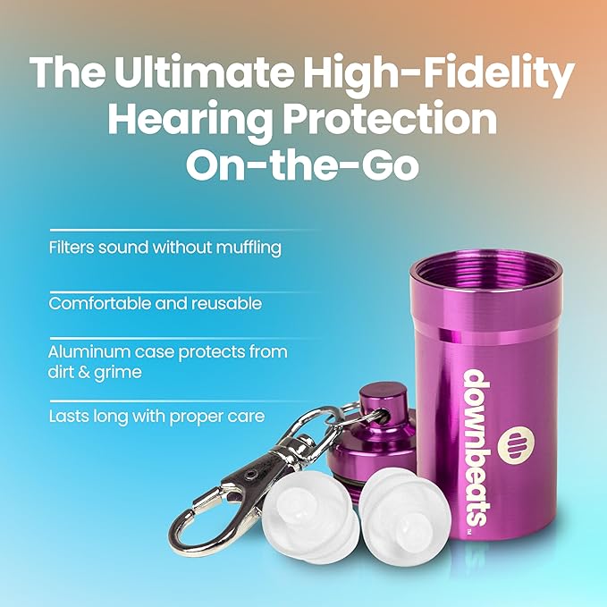 High Fidelity Ear Plugs for Hearing Protection - Discreet, Clear Ear Plugs for Concerts, Festivals & Noisy Events - Up to 18dB Background Noise Reduction Reusable Ear Plugs - Comes with Aluminum Case