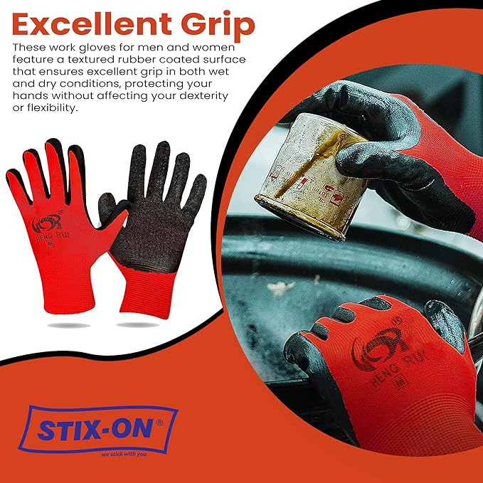 10 OR 20 Pairs Work Gloves–Heavy Duty Rubber Coated Safety Work Gloves–Multipurpose Gloves