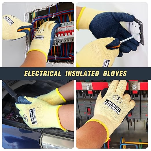Insulated Electrician Gloves 400V High Voltage Resistant, Flame Retardant & Rubber Non-Slip Grip for Electrical Work (Yellow, 2PCS)