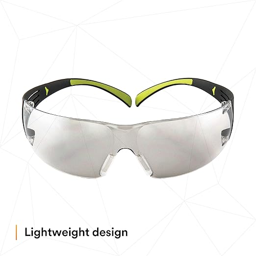 3M Safety Glasses, SecureFit, 20 Pack, ANSI Z87, Anti-Scratch Indoor/Outdoor (I/O) Mirror Lens, Green/Black Frame, Flexible Temples