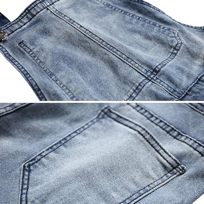 LONGBIDA Men's Denim Bib Overalls Fashion Slim Fit Jumpsuit with Pockets