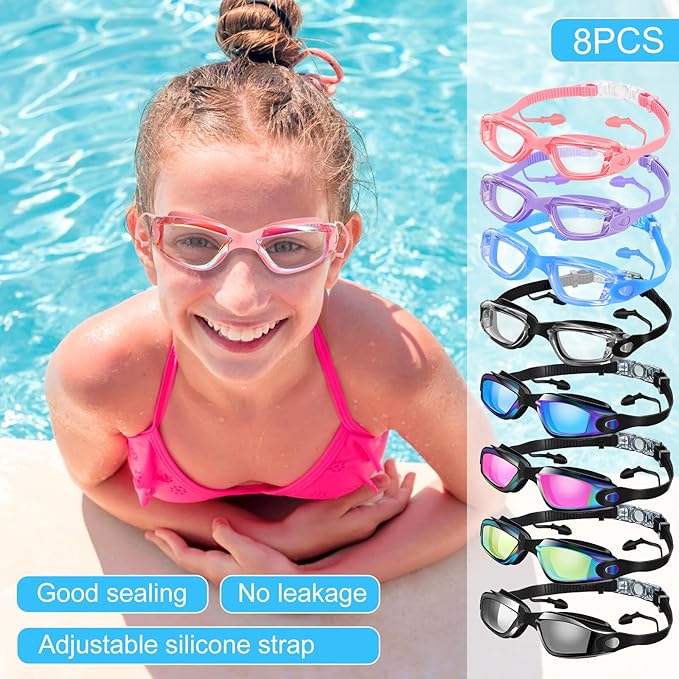 Konohan 8 Pack Kids Goggles Swim Goggles for Adult Kids Swimming Glasses Anti Fog Silicone No Leak Pool Glasses