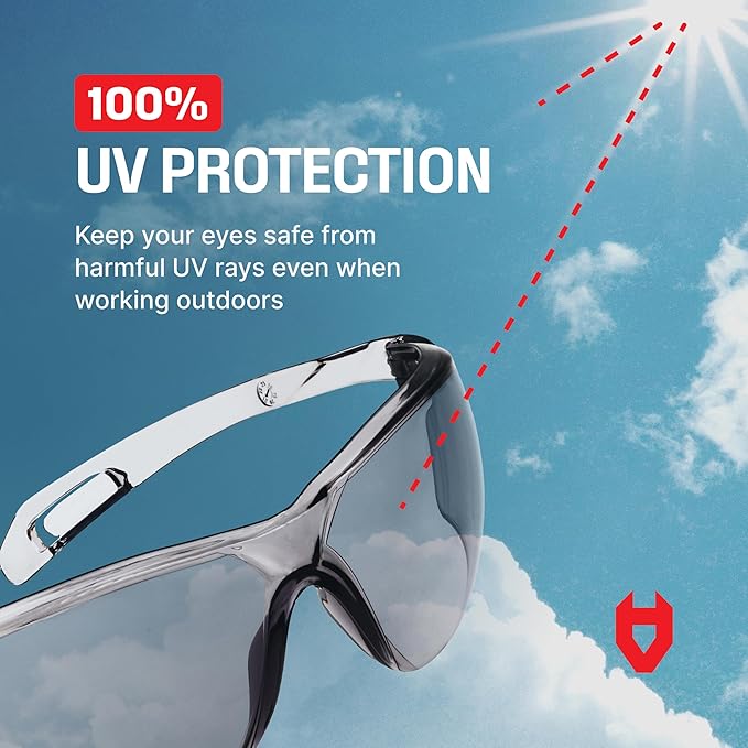 NoCry Lightweight Tinted Safety Glasses with UV 400 Protection, Anti Fog and Anti Scratch Coating and Grey Wrap Around Lenses; ANSI Z87.1 Certified