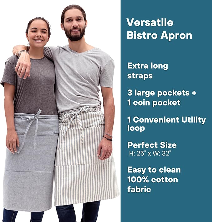 MEEMA Bistro Half Apron for Men & Women | Half Aprons for Women With Pockets | Delantales Para Meseros | Waitress Aprons | Server Apron with Pocket