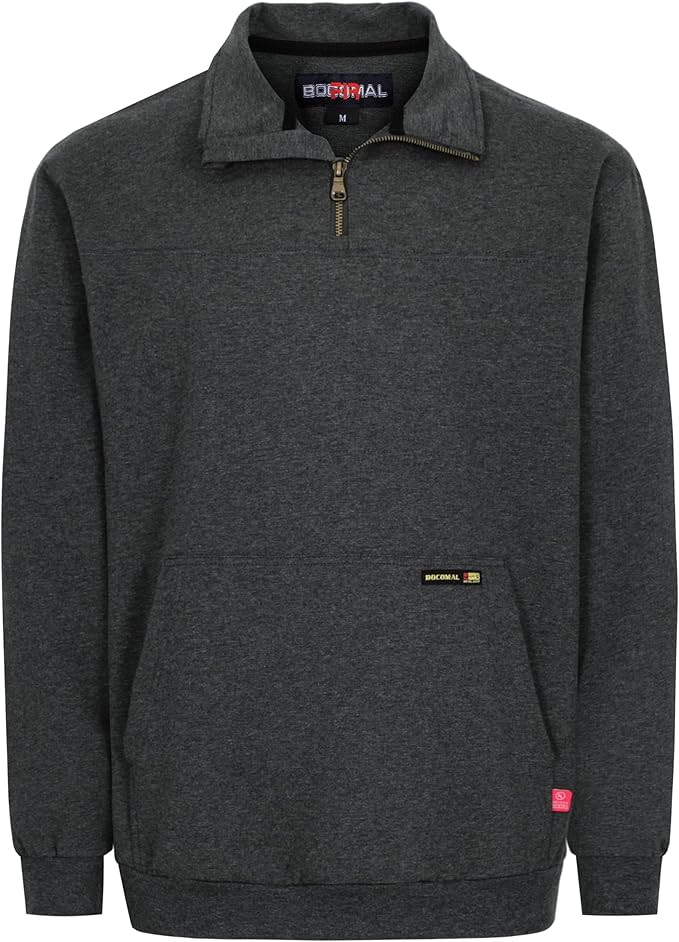 BOCOMAL FR Sweatshirts Midweight Non-Fleece Mock Neck 1/4 Quarter Zipper Water/Stain Repellent Fire Resistant Shirts