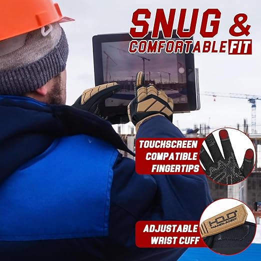 HANDLANDY Insulated Winter Water Resistant Work Gloves for Men, 3M Thinsulate Heavy Duty Impact Glove for Cold Weather (Tan, Extra-Large)