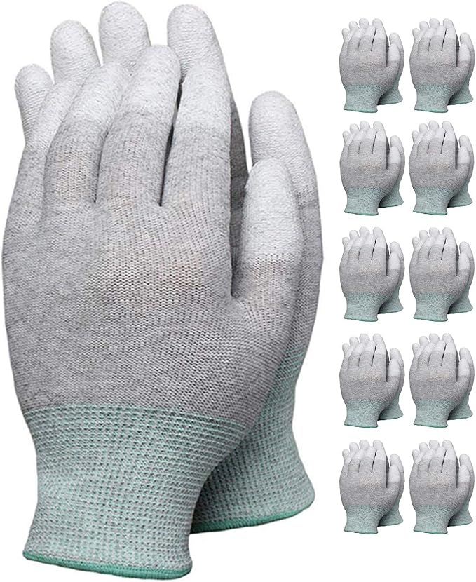VIPER 10 Pairs Anti Static Gloves, Coated Fingertip Grey Carbon Fibers,13G ESD Safety Work Gloves
