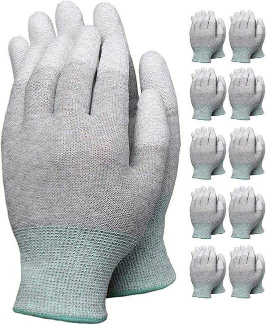 VIPER 10 Pairs Anti Static Gloves, Coated Fingertip Grey Carbon Fibers,13G ESD Safety Work Gloves