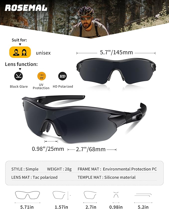 Polarized Sports Sunglasses for Men Women Youth Baseball Running Fishing Tennis Golf Cycling Driving Motor TAC UV400 TR90