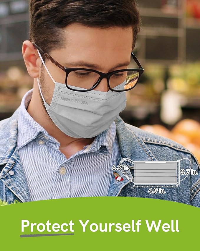 FriCARE Made in USA Disposable Face Masks, 3-Ply ASTM Level 3 Medical Grade, Breathable & Comfortable for Adult Daily Work/Sun Protection, 50 Pack Nordic Breeze