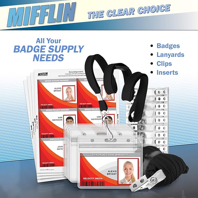 MIFFLIN-USA Flat Breakaway Safety Lanyard for ID Badges (Black, 36 Inch, 5 Pack), Soft Woven Neck Line