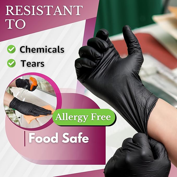 Black Disposable Gloves, Black Vinyl Gloves, 4.5-Mil, Latex Free, Powder Free for Cooking, Cleaning & Food Prep