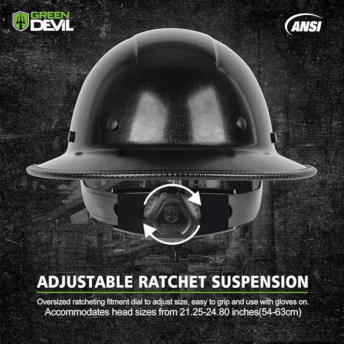 GREEN DEVIL Fiberglass Full Brim Hard Hat OSHA & ANSI Rated Fiber Hardhat for Men with Brim Guard