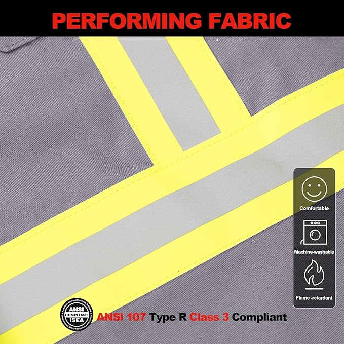 FR Shirts for Men 7oz High Visibility Fire Resistant Shirts NFPA CAT2 Welding Shirt 100% Cotton Hi Vis Flame Resistant Shirt Light Gray(6X-Large)