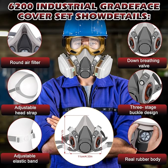 Respirator Mask with Filters - Reusable Gas Mask Against Organic Vapor Formaldehyde for Chemicals Spray Paint