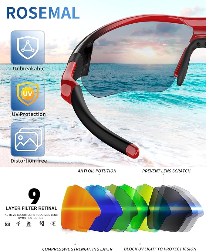 Polarized Sports Sunglasses for Men Women Youth Baseball Running Fishing Tennis Golf Cycling Driving Motor TAC UV400 TR90