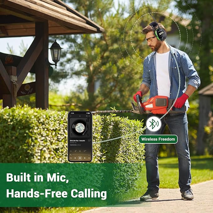 Upgraded AM FM Radio Headphones with Bluetooth 5.4,NRR 25dB Safety Ear Muffs for Noise Reduction,LCD Headset,Built-in Mic,2000mAh Rechargeable Hearing Protection for Walk,Lawn Mowing,Workshop(Green)