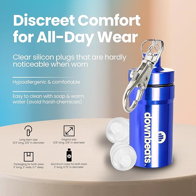 High Fidelity Ear Plugs for Hearing Protection - Discreet, Clear Ear Plugs for Concerts, Festivals & Noisy Events - Up to 18dB Background Noise Reduction Reusable Ear Plugs - Comes with Aluminum Case
