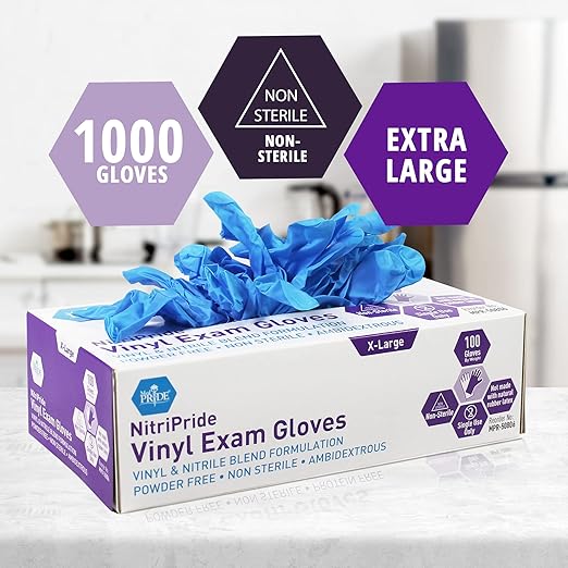 MED PRIDE Disposable XL Multipurpose Hand Protection; 1000 - Powder Free, Latex Free & Rubber Free - Single Use Non-Sterile Protective Gloves for Medical Use, Cooking, Cleaning & More