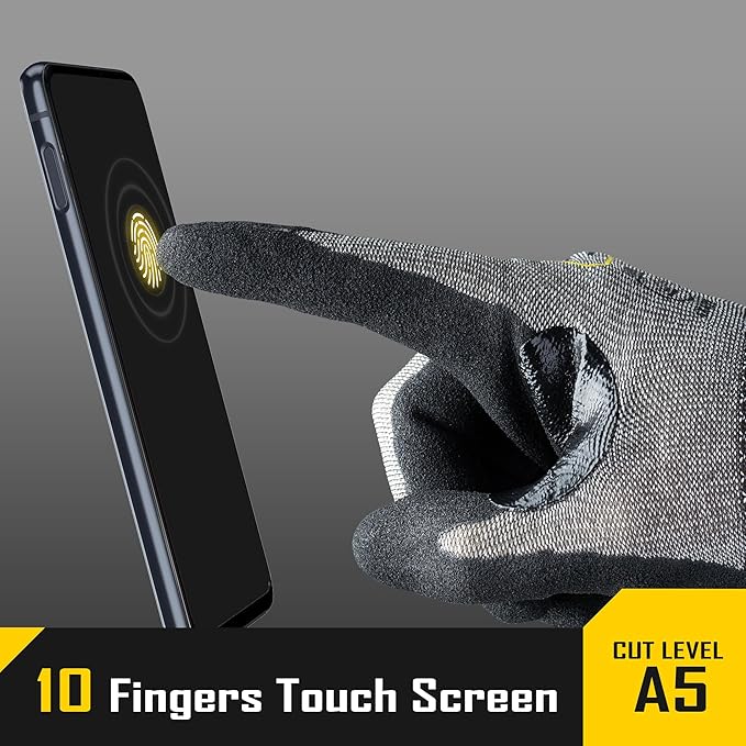 COOLJOB ANSI A5 Cut Resistant Gloves - 1/3/12 Pairs, Nitrile Rubber Dipped Safety Work Gloves for Men, Knife Proof with Grip Coating for Construction Warehouse Glass Wood Work, Grey Xlarge