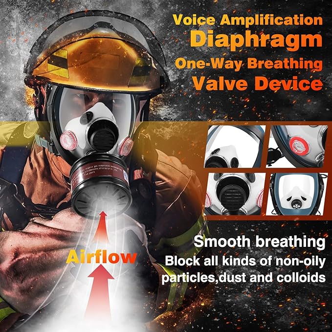 Portable PAPR Respirator System - Powered Air Purifying Respirator with 40mm Filter | Full Face Gas Mask for Dust Paint Spray