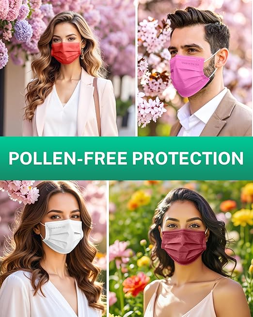 Disposable Face Masks Made in USA, 4 Ply for Families, Students, Breathable All-Day Wear & Safety, FSA HSA Eligible, ASTM Level 3 Medical Grade, 50 Pack, Burgundy