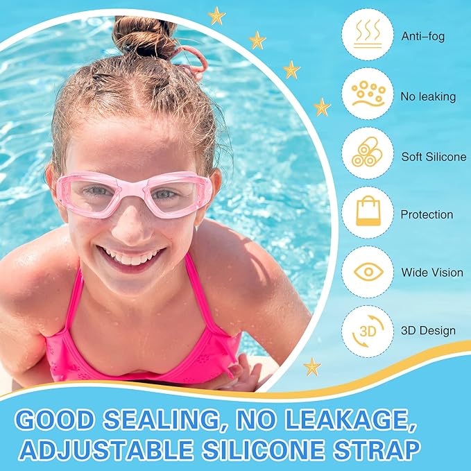 Fabbay 8 Pcs Swimming Goggles No Leaking Pool Goggles for Kid Adult UV Protection Swim Glasses Waterproof Nose Clip Earplug