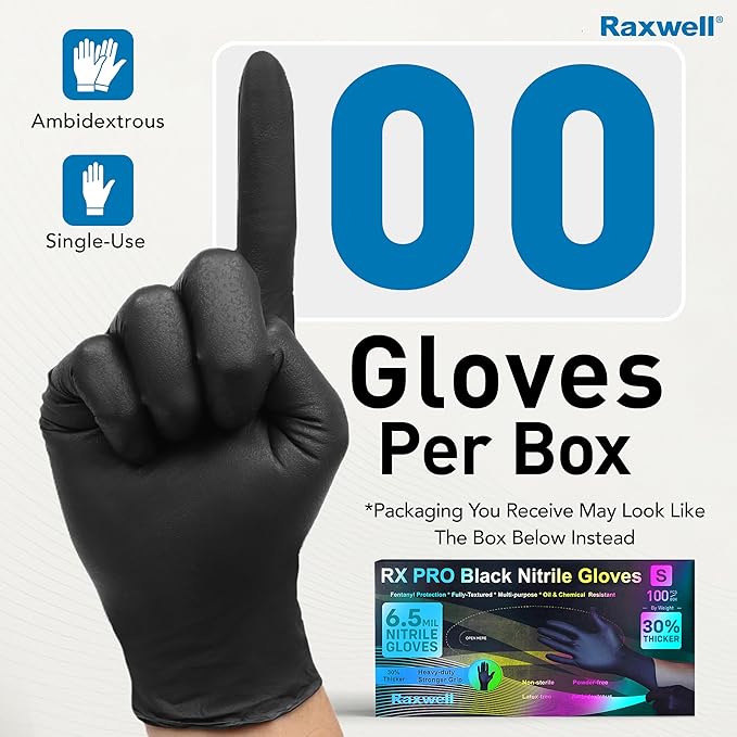 Raxwell Black Nitrile Disposable Gloves, Latex Free Food Grade, 6.5mil Mechanic Gloves for Cooking and BBQ