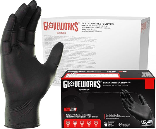 GLOVEWORKS Black Nitrile Gloves, Disposable, Latex Free, 5 Mil