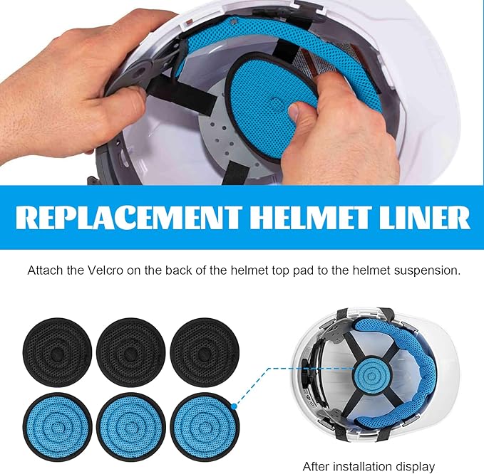 Hard Hat Top Pad, Washable Cooling Hard Hat Inserts/Liner/Cushions Replacement for Helmets, Hardhat Suspension Accessories (Blue, 6 Pack)