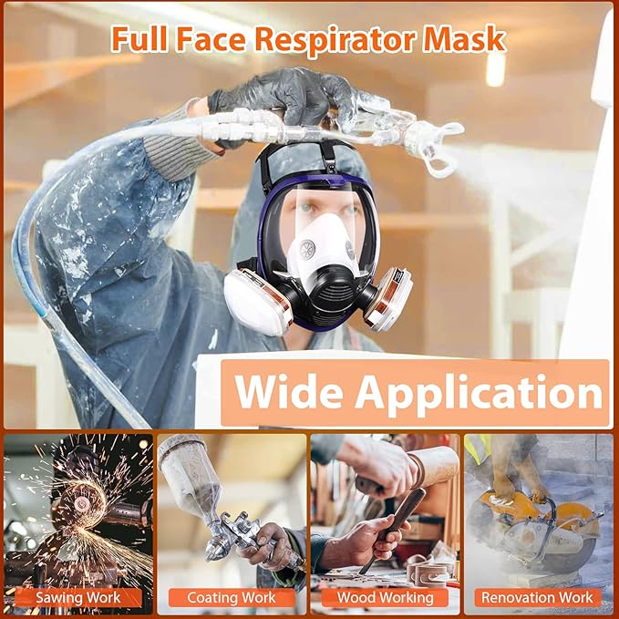 Full Face Respirator Mask with Filters, Anti-Fog Anti-Gas Anti-Dust Respirator, Gas Mask for Painting Spraying