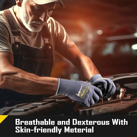 COOLJOB 6 Pairs Nitrile Rubber Coated Nylon Safety Work Gloves Pack Bulk, Dotted for Non-Slip Grip, Breathable Soft Seamless Knit Nitrile Dipped Gloves for Warehouse, Home Improvement, Yard, Xlarge