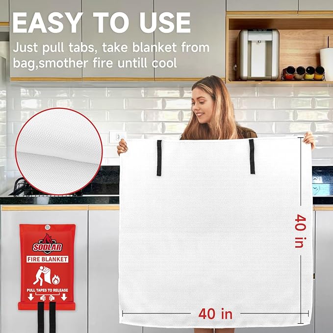 Fire Blanket Emergency for Home Kitchen - 6 Pack 40"x40" Fireproof Safety Protection Fiberglass Flame Retardant Blankets Survival Essential Kit for House Car Camping Outdoor Fireplace Grill BBQ