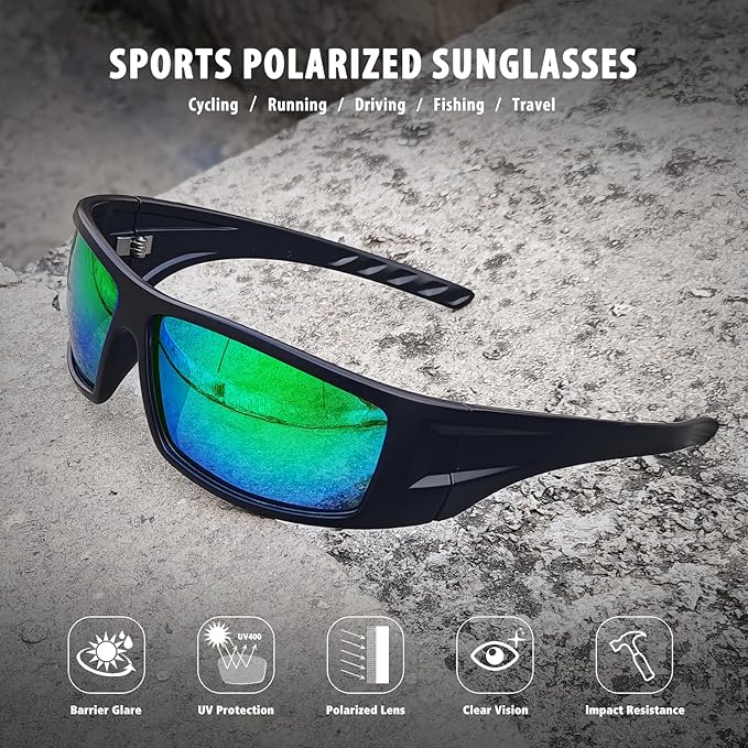 Polarized Sports Sunglasses for Men Women Unbreakable Frame Cycling Fishing Wrap Around Sunglasses UV400 Protection