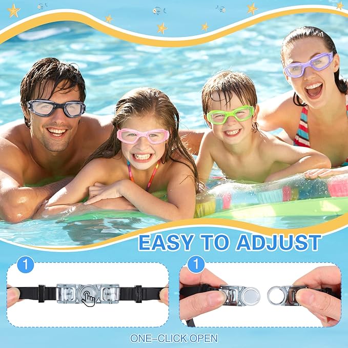 Fabbay 8 Pcs Swimming Goggles No Leaking Pool Goggles for Kid Adult UV Protection Swim Glasses Waterproof Nose Clip Earplug