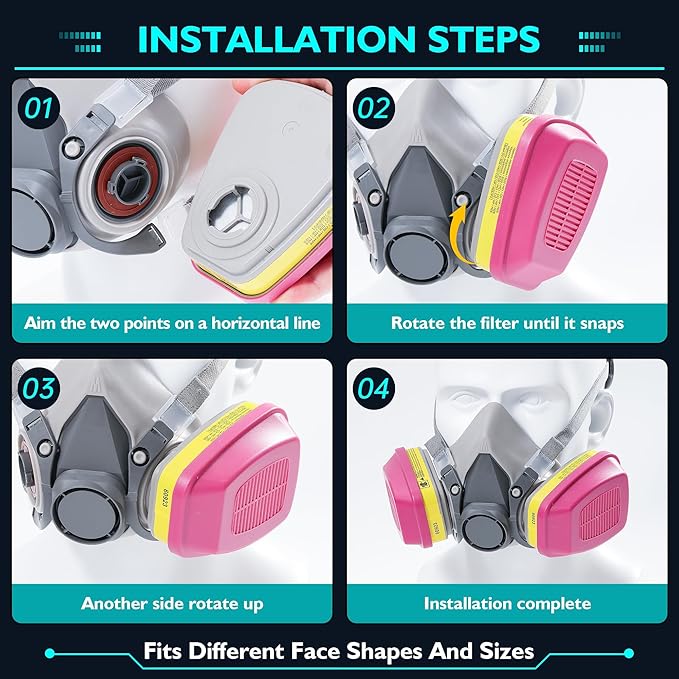 Gas Respirator Mask With 6001 Filters, Gas Masks Survival Nuclear and Chemical for Painting, Dust, Organic Vapors
