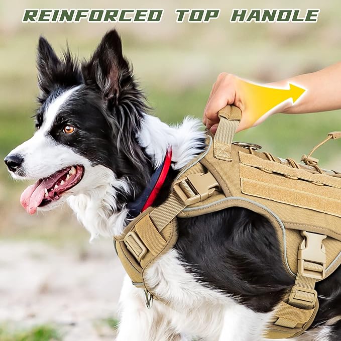 WINGOIN Tactical Dog Harness for Large Dogs, Heavy Duty No Pull Dog Harness with Handle, Adjustable Reflective Military K9 Big Pet Vest for Husky, Doberman, Walking, Training, Hunting, Khaki (XL)