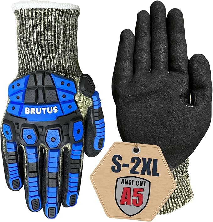 Cestus 3004, ANSI Cut A5 Impact Gloves (1,3,12,60 Pairs), Flame-Resistant 13G Knit, Sandy Nitrile Coated, Gel Padded Palm