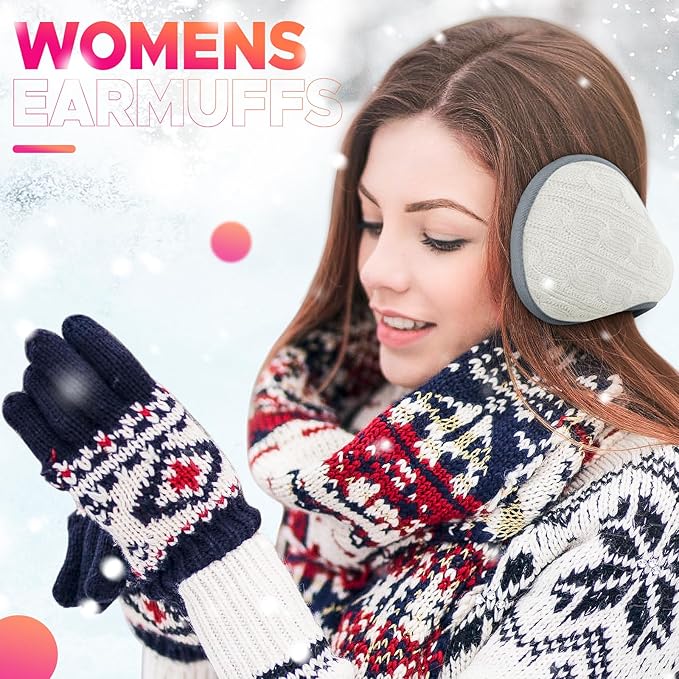 Venswell Knit Ear Muffs for Winter Women Men Soft Earmuffs Cold Weather Fleece Ear Warmers Cover Foldable & Adjustable